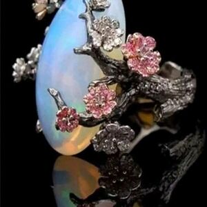 Elegant Opal and Pink Flower Ring